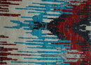 5x8 Hand Knotted Ivory, Blue and Maroon Modern Abstract Recycled Silk Area Rug