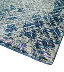 5x8 Hand Knotted Ivory And Blue and Modern Contemporary Recycled Silk Area Rug