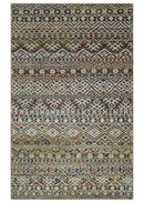 5x8 Hand Knotted Ivory, Olive and Rust Modern Contemporary Recycled Silk Area Rug