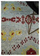 5x8 Hand Knotted Ivory, Red and Yellow Recycled Silk Area Rug