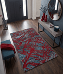 5x8 Hand Knotted Maroon, Gray and Blue Modern Abstract Recycled Silk Area Rug