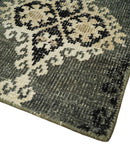 5x8 Hand Knotted Moss Green, Beige and Black  Antique Persian Style Recycled Silk Area Rug