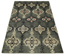 5x8 Hand Knotted Moss Green, Beige and Black  Antique Persian Style Recycled Silk Area Rug