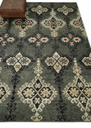 5x8 Hand Knotted Moss Green, Beige and Black  Antique Persian Style Recycled Silk Area Rug