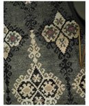 5x8 Hand Knotted Moss Green, Beige and Black  Antique Persian Style Recycled Silk Area Rug