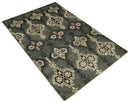 5x8 Hand Knotted Moss Green, Beige and Black  Antique Persian Style Recycled Silk Area Rug