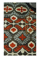 5x8 Hand Knotted Moss Green, Ivory and Rust Contemporary Recycled Silk Area Rug