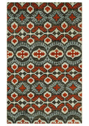 5x8 Hand Knotted Moss Green, Ivory and Rust Contemporary Recycled Silk Area Rug