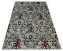5x8 Hand Knotted Persian Style Ivory And Silver Recycled Silk Area Rug