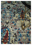 5x8 Hand Knotted Persian Style Ivory And Silver Recycled Silk Area Rug