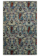5x8 Hand Knotted Persian Style Ivory And Silver Recycled Silk Area Rug