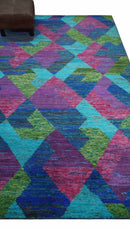 5x8 Hand Knotted Multicolor Modern Geometric Recycled Silk Area Rug