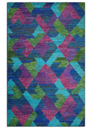 5x8 Hand Knotted Multicolor Modern Geometric Recycled Silk Area Rug