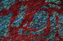 5x8 Hand Knotted Maroon, Gray and Blue Modern Abstract Recycled Silk Area Rug