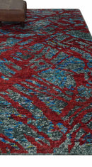 5x8 Hand Knotted Maroon, Gray and Blue Modern Abstract Recycled Silk Area Rug
