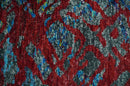 5x8 Hand Knotted Maroon, Gray and Blue Modern Abstract Recycled Silk Area Rug