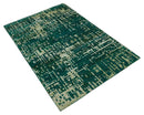 5.6x8 Hand Knotted Green and Beige Modern Abstract Recycled Silk Area Rug