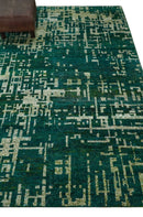 5.6x8 Hand Knotted Green and Beige Modern Abstract Recycled Silk Area Rug