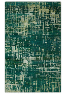 5.6x8 Hand Knotted Green and Beige Modern Abstract Recycled Silk Area Rug