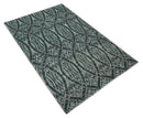 5x8 Hand Knotted Teal, Ivory and Blue Modern Style  Recycled Silk Area Rug