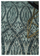 5x8 Hand Knotted Teal, Ivory and Blue Modern Style  Recycled Silk Area Rug