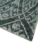 5x8 Hand Knotted Teal, Ivory and Blue Modern Style  Recycled Silk Area Rug