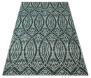 5x8 Hand Knotted Teal, Ivory and Blue Modern Style  Recycled Silk Area Rug