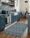 5x8 Hand Knotted Teal, Ivory and Blue Modern Style  Recycled Silk Area Rug