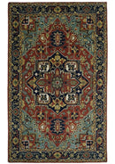 5x8 Handmade Rust and Blue made with fine wool Area Rug |  TRDCP11858