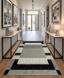 5x8 Ivory and Black Striped Wool Hand Woven Southwestern Gabbeh Rug