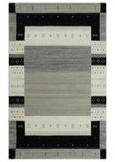 5x8 Ivory and Black Striped Wool Hand Woven Southwestern Gabbeh Rug