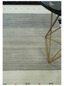 5x8 Ivory and Black Striped Wool Hand Woven Southwestern Gabbeh Rug