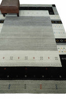 5x8 Ivory and Black Striped Wool Hand Woven Southwestern Gabbeh Rug