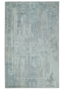 5.8x7.9 Modern Abstract Blue and Brown Hand Loom Wool Rug