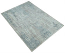 5.8x7.9 Modern Abstract Blue and Brown Hand Loom Wool Rug