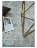 5.8x7.9 Modern Abstract Blue and Brown Hand Loom Wool Rug