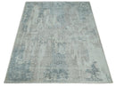 5.8x7.9 Modern Abstract Blue and Brown Hand Loom Wool Rug