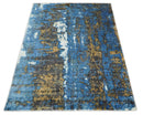Hand Loom 5.8x8 Modern Abstract Blue and Brown Bamboo Silk Rug