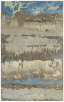 Modern Abstract Hand Tufted brown and Blue fine Wool art silk 5x8 Area Rug