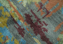 5x8 Olive, Dark Peach, Aqua and Maroon Modern Abstract Hand Knotted wool Area Rug