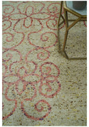5x8 Olive, Silver and dark Peach Hand Knotted Traditional Floral wool area Rug