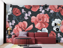 Stylish Red Flowers Contemporary Wallpaper