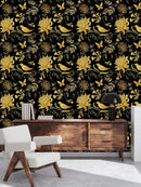 Flowers and Birds on Dark Background Wallpaper