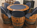 Dark Navy Blue Wine Barrel Poker Set with Removable Dining Top - Game Table & Barrel Chair - Wine Barrel Table for Dining and Poker