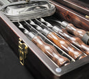 “Wild Boar" Camping Accessories BBQ Skewers Set  in a Wooden Case, 37 items