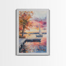 Sailboats at Sunset In The Fall, Framed Canvas Print, Beach House Wall Art, Lake House Art