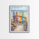 Christmas Surfboards On A Snowy Beach, Framed Canvas Print, Tropical / Nautical Christmas Art or Gift Idea, Christmas Poster