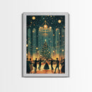 Elegant Ballroom Christmas Dance Scene with Holiday Lights and Decorations, Perfect Holiday Decor for Winter Wonderland, Framed Canvas Print
