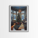 Grand Victorian Christmas Tree In Luxury Room Framed Canvas Print Classic Holiday Home Decor With Snowy Window And Festive Lights Wall Art