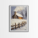 Rustic Cabin In Snow Framed Canvas Print Wall Art Christmas Home Decor, Winter Landscape Art, Cozy Winter Cabin Scene